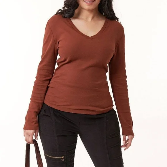 #P Athleta Rust brown Long Sleeve V Neck Light Weight Sweater Size Small - Picture 3 of 4